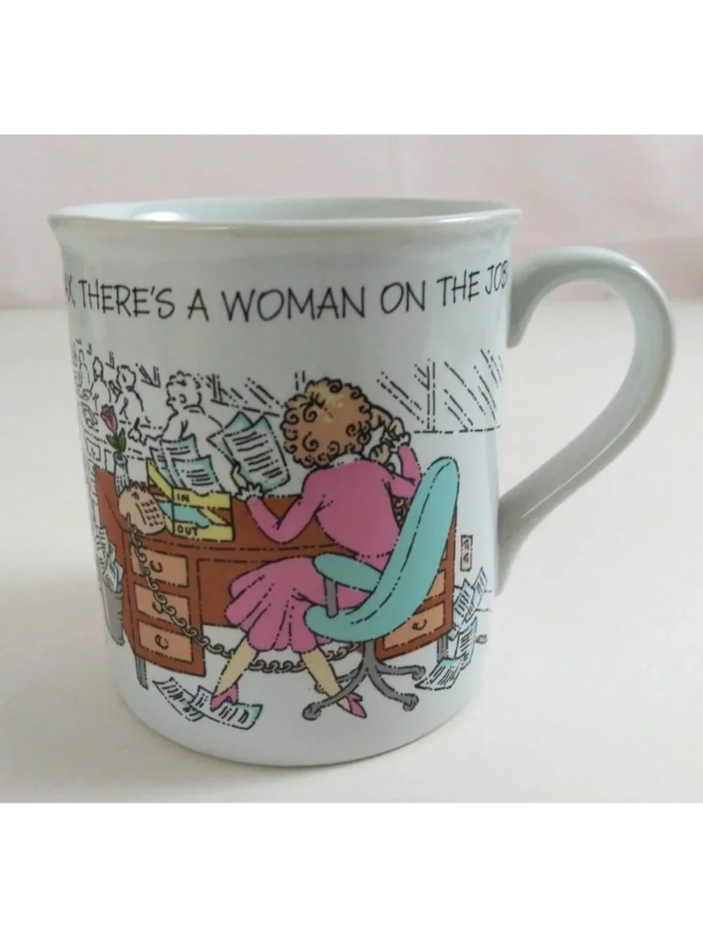 1986 Hallmark Mug Mates Relax There's A Woman On The Job Novelty Coffee Cup